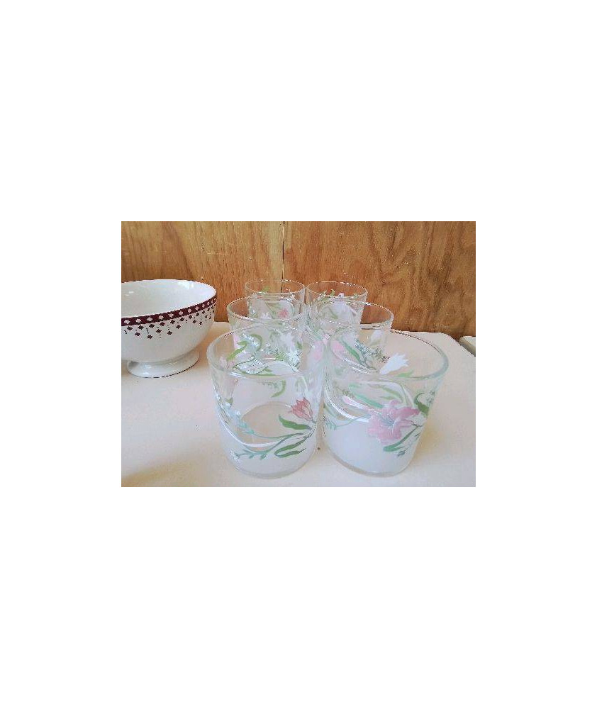 LOT DE 6 VERRES MOTIF FLORAL 