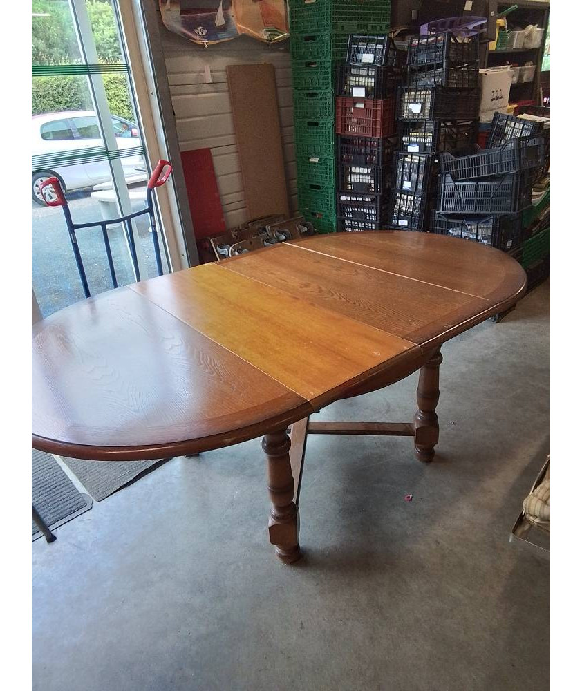 TABLE RONDE A ENTRETOISE BOIS CLAIR PIEDS BALUSTRE 120X75CM 2 RALLONGES 40CM TABLE RONDE A ENTRETOISE BOIS CLAIR PIEDS BALUSTRE 120X75CM 2 RALLONGES 40CM