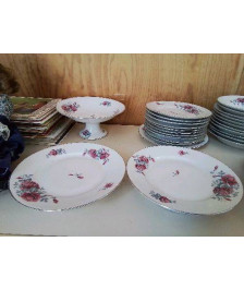 PLAT À TARTE PORCELAINE MOTIF ROSE 