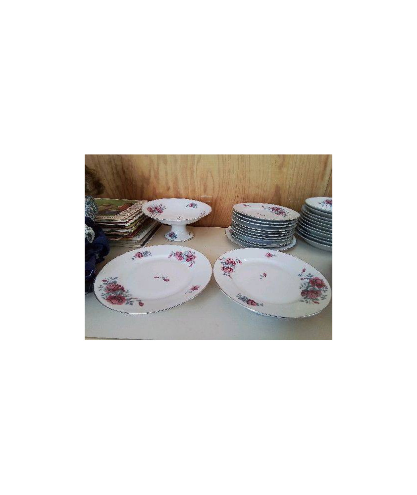 PLAT À TARTE PORCELAINE MOTIF ROSE 