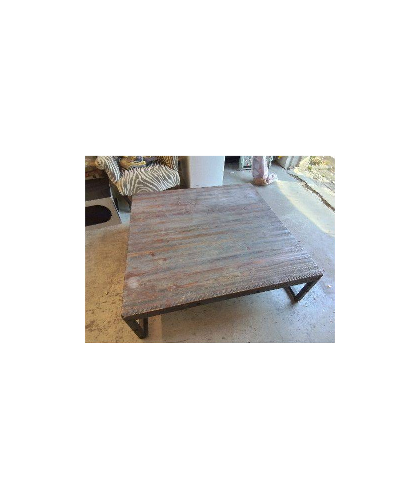 GRANDE TABLE BASSE CARRE BOIS ET FER 