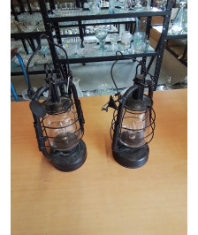 LANTERNE ÉLECTRIFIÉE MÉTAL NOIR ET VERRE