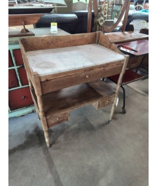 TABLE DE TOILETTE LOUIS PHILIPPE BOIS CLAIR 3 TIROIRS DESSUS MARBRE BLANC 