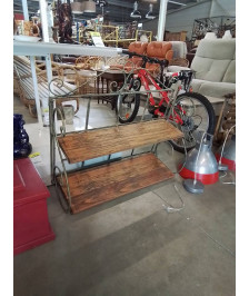 ÉTAGÈRE MURAL PLIANTE FER FORGÉ 2 TABLETTES BOIS CLAIR