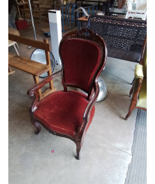 FAUTEUIL ACAJOU  NAPOLÉON III ASSISE ET DOSSIER VELOURS GRENAT  