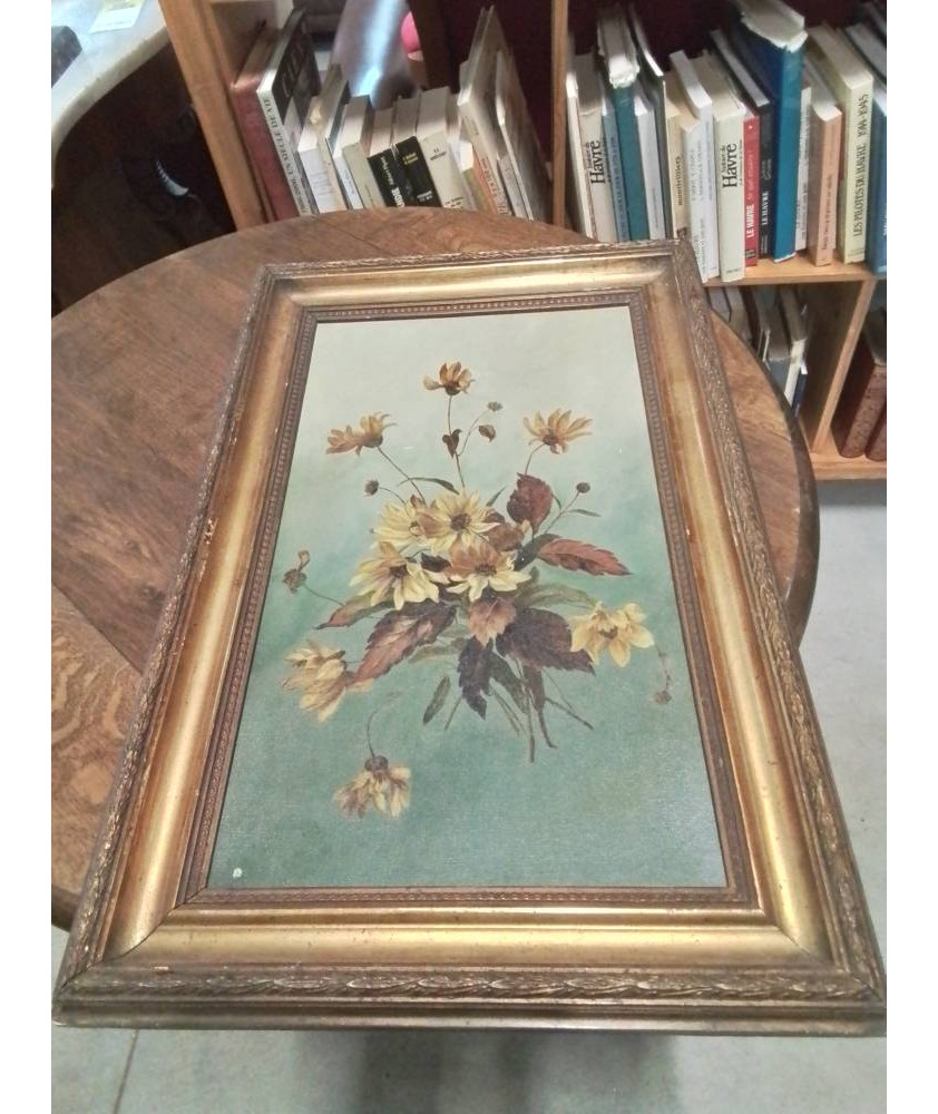 CADRE BOIS ET STUC DORE STYLE LOUIS XVI BOUQUET 42X63