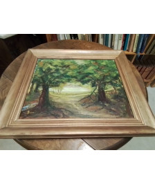 HUILE SUR TOILE ARBRES ENCADREMENT BOIS DORÉ 45X38