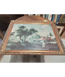CADRE MOULIN BOIS ET STUC DORÉ 70 X54