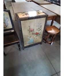 BUFFET 2 PORTES ASIATIQUE BOIS LAQUÉ AUX FLEURS 