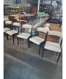 6 CHAISES GONDOLE NF N°14 BOIS ASSISE ET DOSSIER CAPITONNÉ SKAÏ ECRU  ANNÉES 60