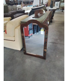 MIROIR ASIATIQUE CINTRE BOIS LAQUÉ AUX FLEURS 64X96.5