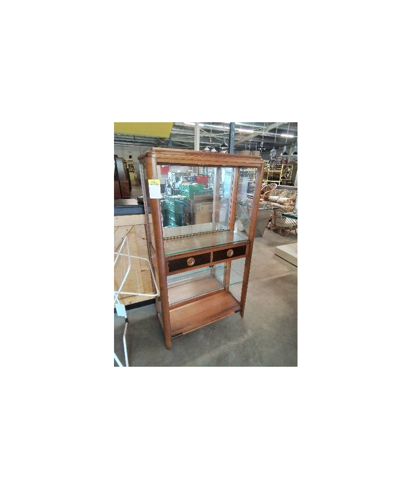VITRINE ÉLECTRIFIÉE BOIS CLAIR 4 NICHES 1 TIROIR 