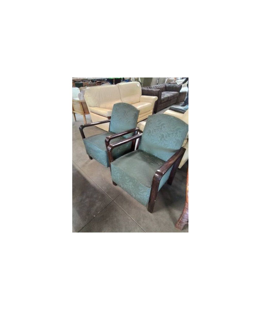 PAIRE DE FAUTEUILS ART DECO TISSU VERT