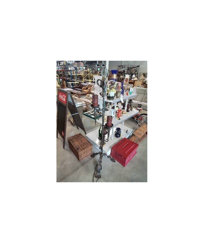 LAMPADAIRE TRIPODE FER FORGÉ 3 FEUX STYLE GOTHIQUE 