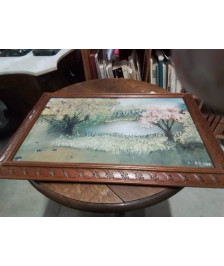 HUILE SUR TOILE ARBRES CADRE BOIS SCULPTÉ 76X50