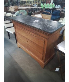 COMMODE LOUIS PHILIPPE 4 TIROIRS DESSUS MARBRE NOIR 