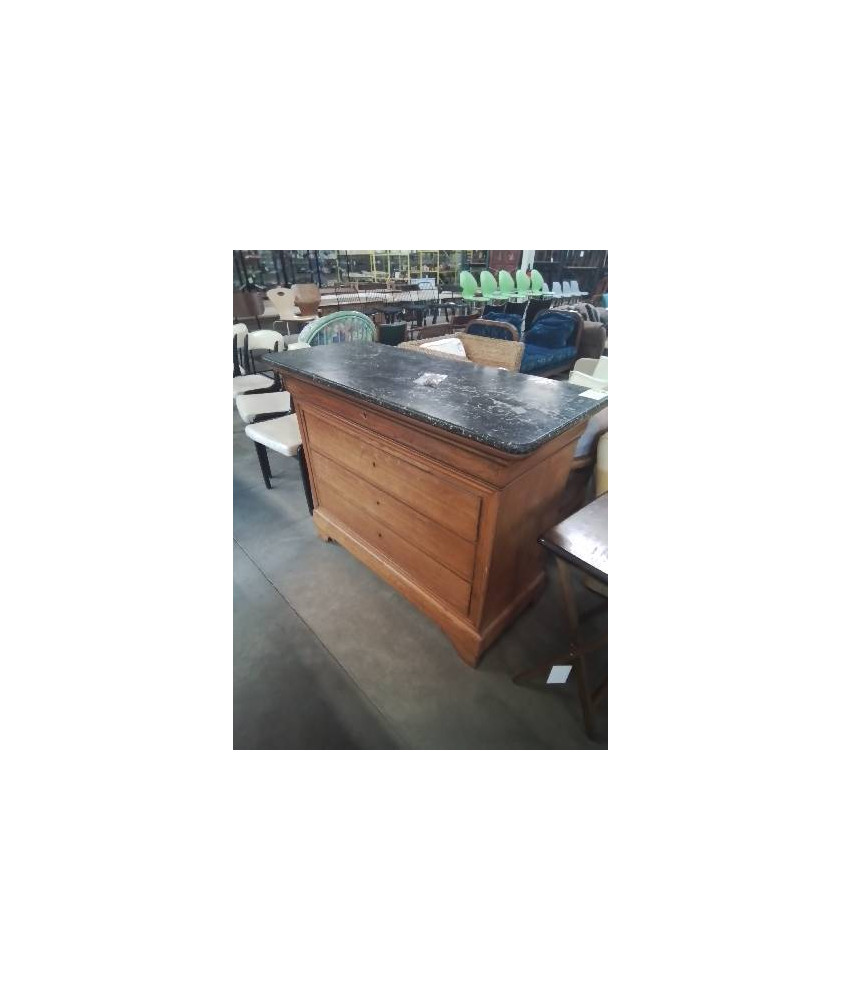 COMMODE LOUIS PHILIPPE 4 TIROIRS DESSUS MARBRE NOIR 