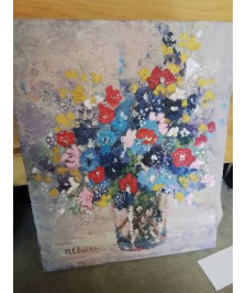 HUILE SUR TOILE BOUQUET DE FLEURS M. CLAIRE