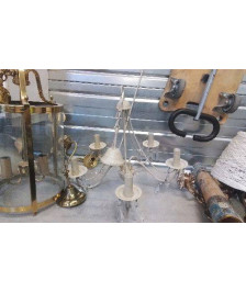 LUSTRE ECRU 5 BRANCHES + PAMPILLES 