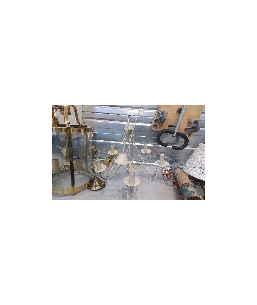 LUSTRE ECRU 5 BRANCHES + PAMPILLES 