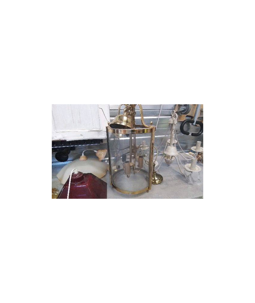 LUSTRE CYLINDRIQUE LAITON ET VERRE