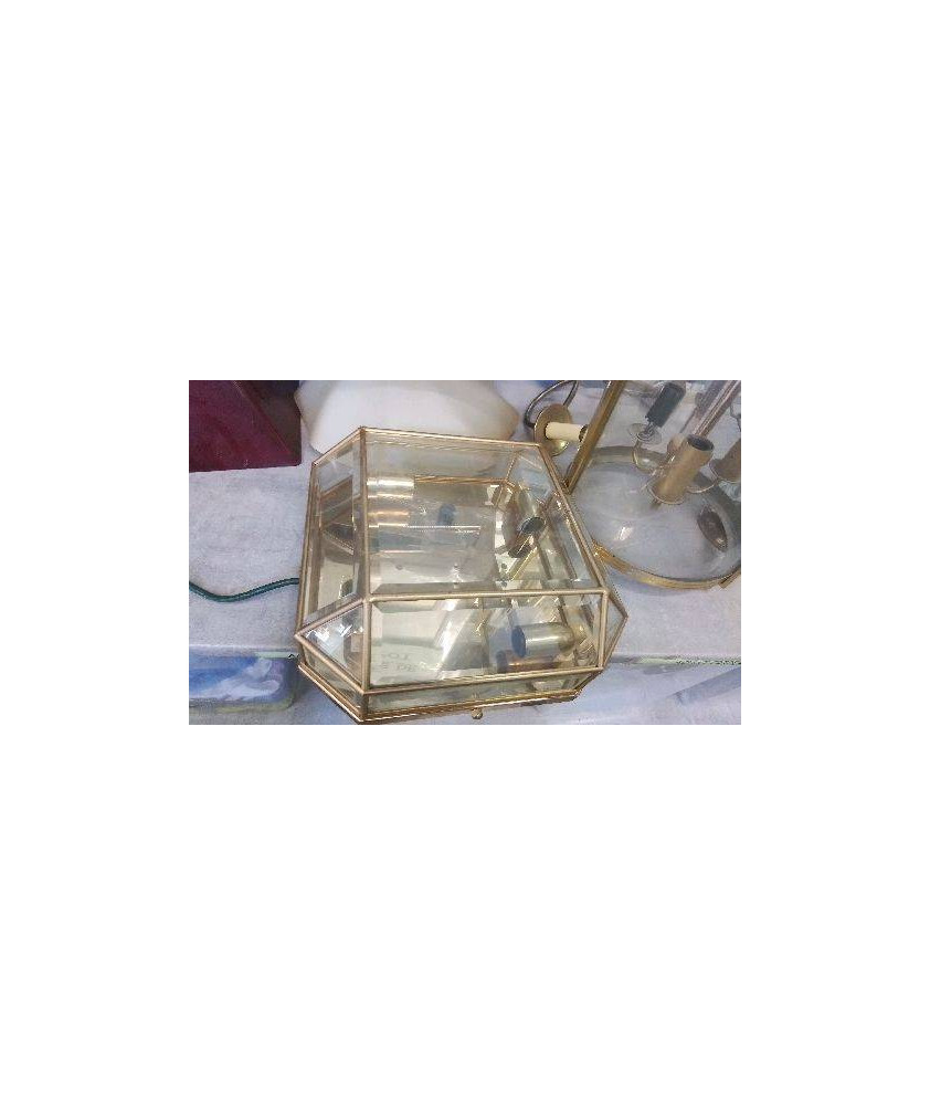 PLAFONNIER DORE ET VERRE BISEAUTE 