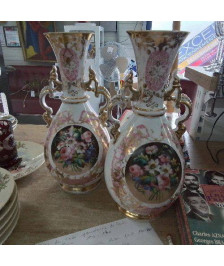 PAIRE DE VASES PORCELAINE DE PARIS DECO FLEURS
