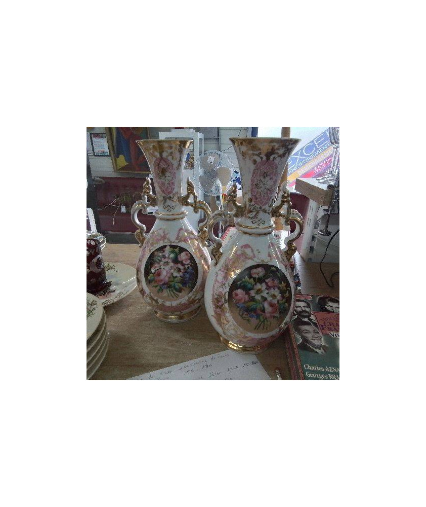 PAIRE DE VASES PORCELAINE DE PARIS DECO FLEURS