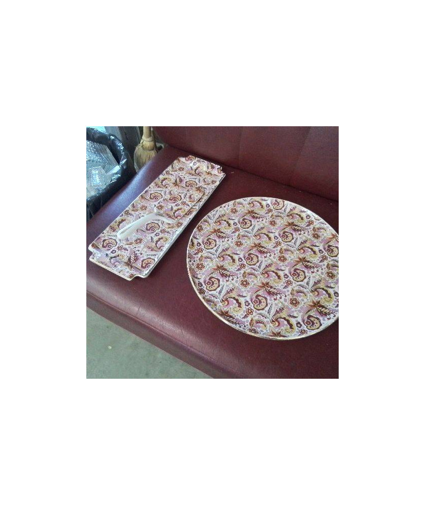ENSEMBLE PLATS ET PELLE A TARTE GIEN FLEURS ROSES 