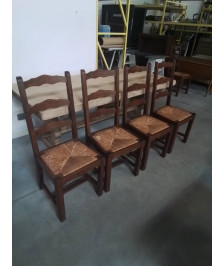 4 CHAISES A ENTRETOISE BOIS PAILLÉ DOSSIER CHANTOURNÉ