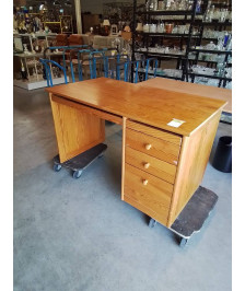BUREAU RECTANGULAIRE PIN 3 TIROIRS 2 TABLETTES