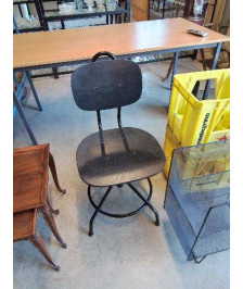 TABOURET PIÈTEMENT MÉTAL NOIR ASSISE ET DOSSIER BOIS NOIR 