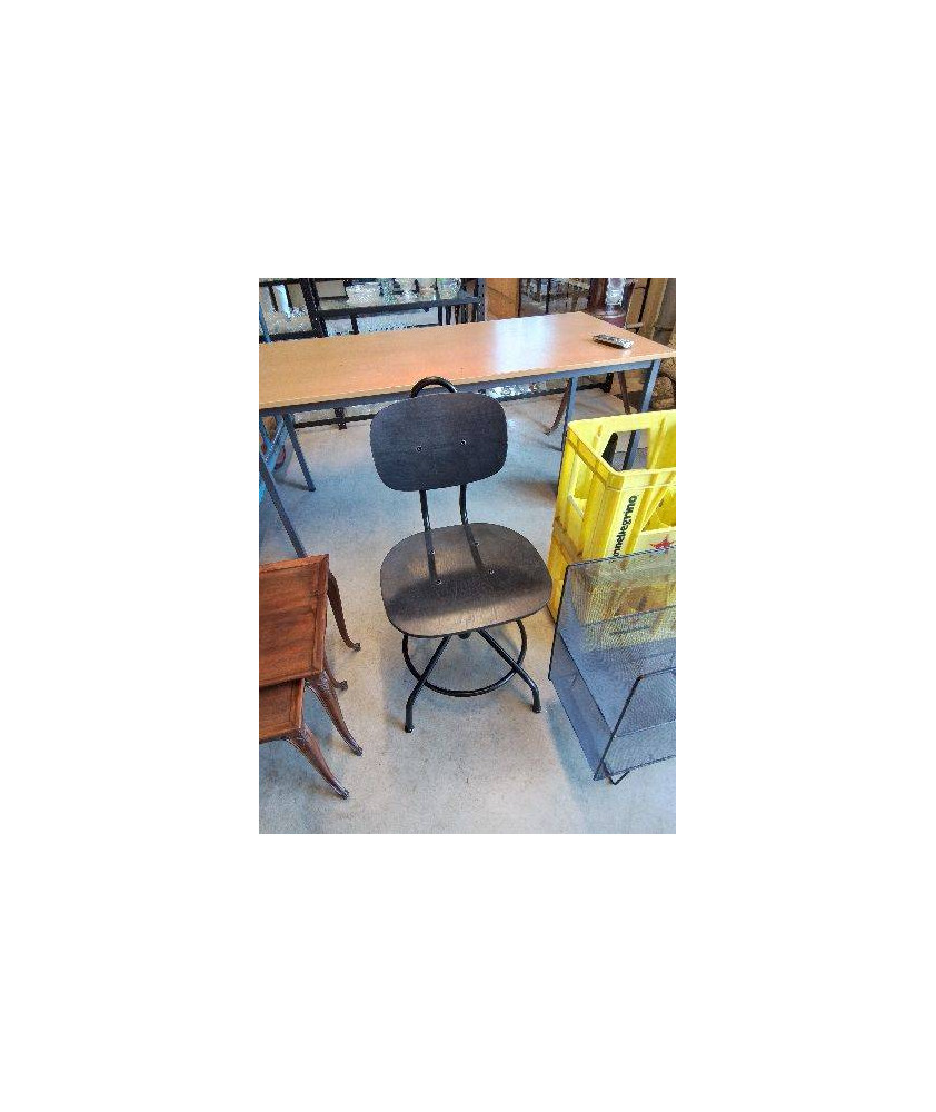 TABOURET PIÈTEMENT MÉTAL NOIR ASSISE ET DOSSIER BOIS NOIR 