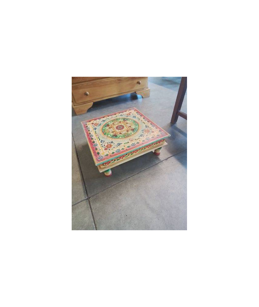 TABLE BASSE INDIENNE CARRÉ BOIS COLORÉ 