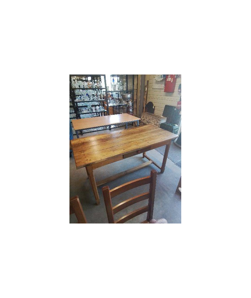 TABLE DE FERME RECTANGULAIRE BOIS CLAIR 1 TIROIR 151X71X78CM