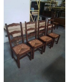 4 CHAISES A ENTRETOISE BOIS PAILLÉ DOSSIER CHANTOURNÉ