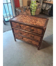 COMMODE BOIS ET ROTIN 3 TIROIRS 