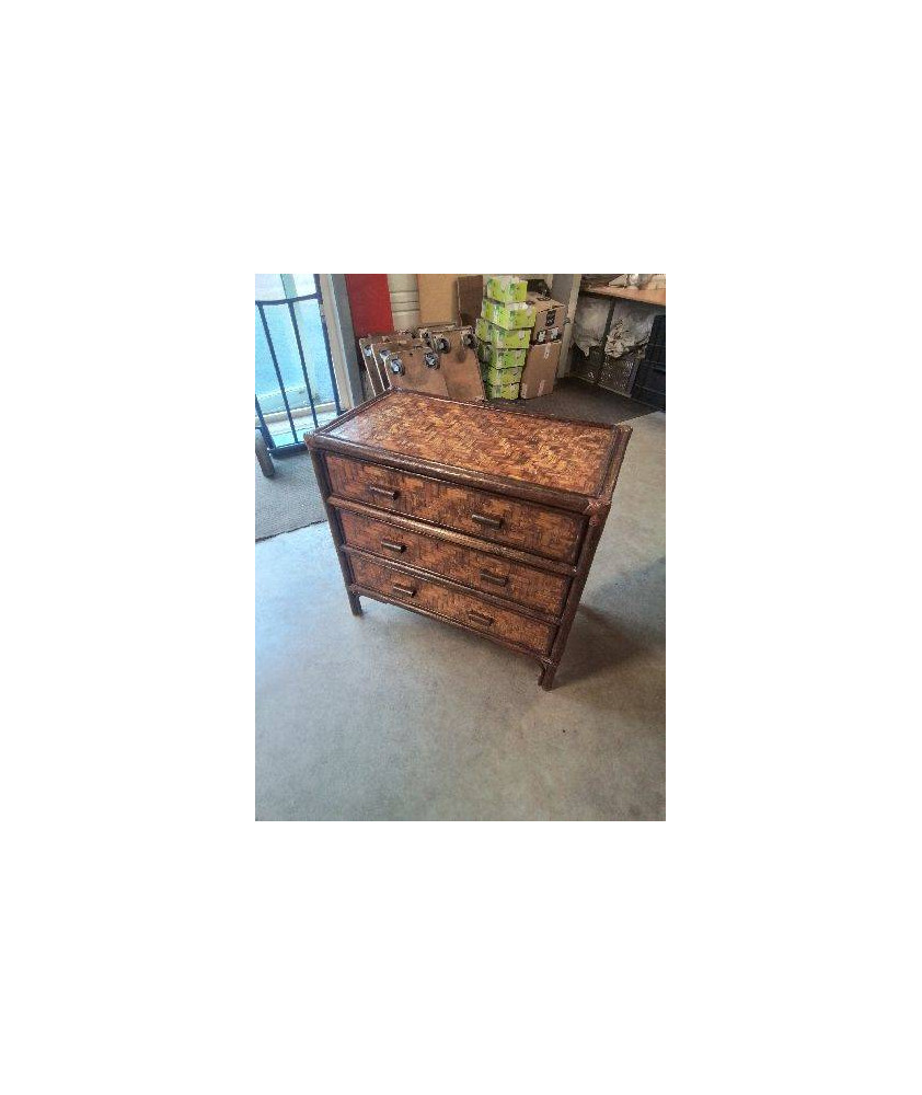 COMMODE BOIS ET ROTIN 3 TIROIRS 