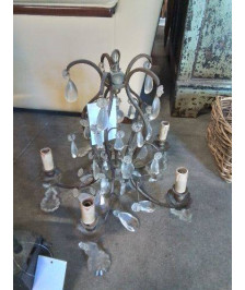 LUSTRE MÉTAL DORÉ A PAMPILLES 5 FEUX