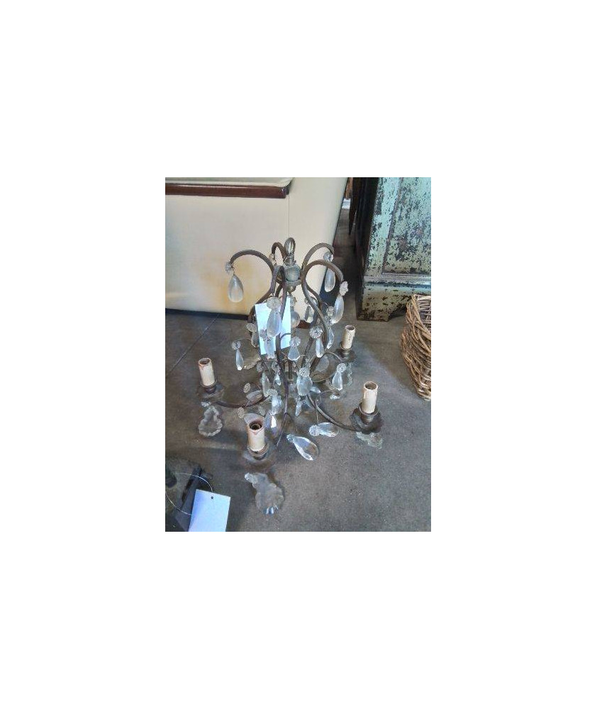 LUSTRE MÉTAL DORÉ A PAMPILLES 5 FEUX