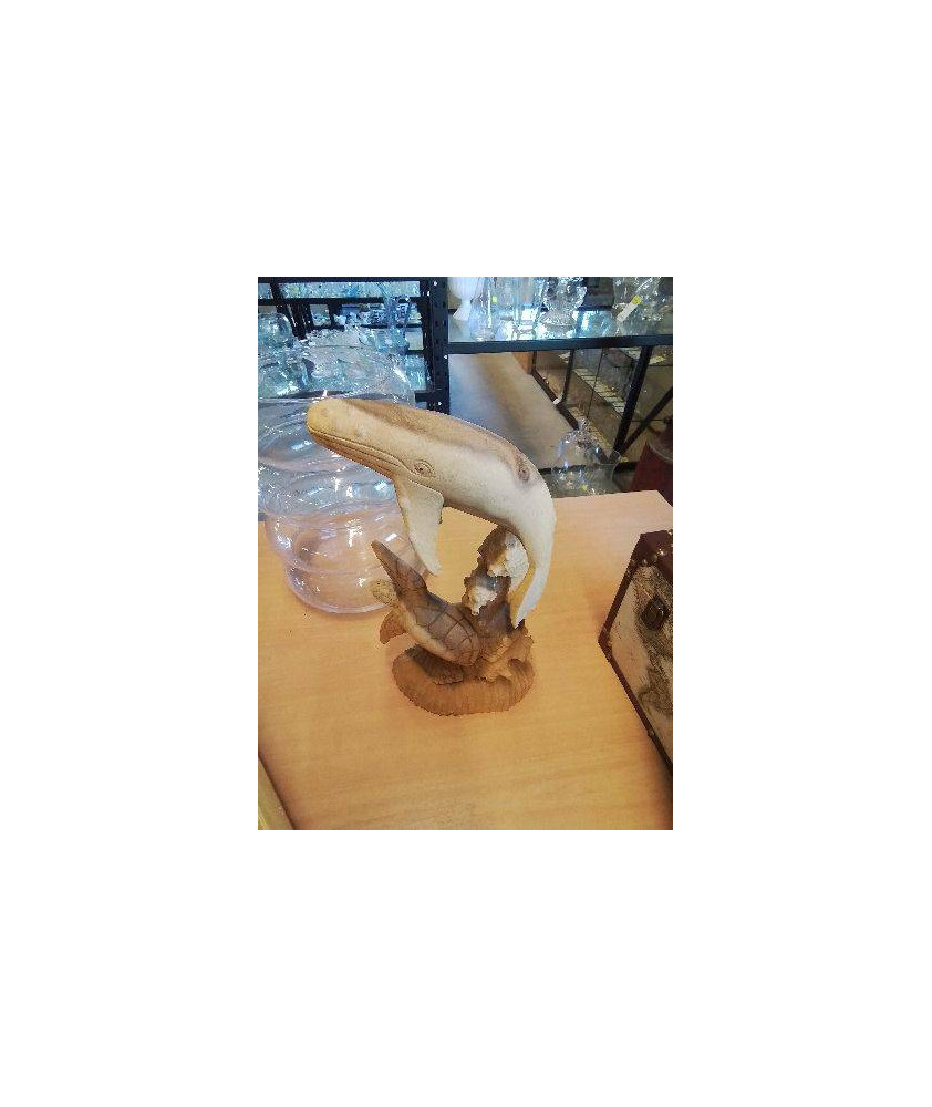 STATUETTE BALEINE ET TORTUE BOIS 