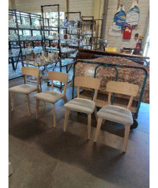 4 CHAISE BOIS CLAIR ASSISE CAPITONNÉ TISSU GRIS 
