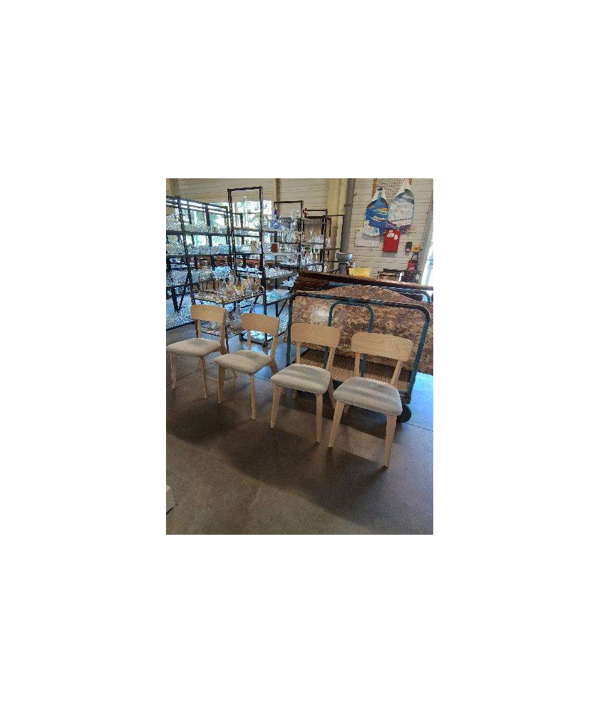 4 CHAISE BOIS CLAIR ASSISE CAPITONNÉ TISSU GRIS 