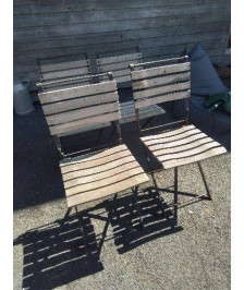 4 CHAISES DE JARDIN PLIANTE FER FORGE LATTES BOIS XXE