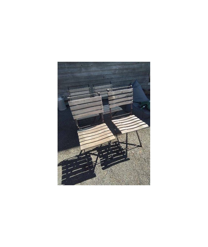 4 CHAISES DE JARDIN PLIANTE FER FORGE LATTES BOIS XXE