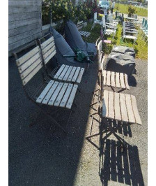 4 CHAISES DE JARDIN PLIANTE FER FORGE LATTES BOIS XXE