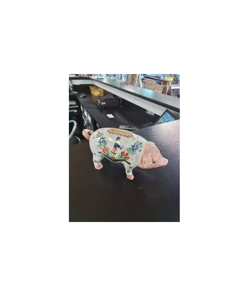 TIRELIRE A CASSER AU COCHON CÉRAMIQUE HB QUIMPER EN L\'ÉTAT 