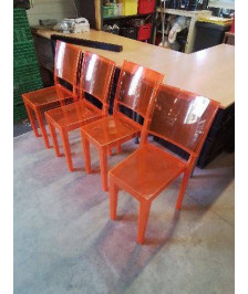 4 CHAISES PLEXIGLAS TEINTÉ ORANGE LA MARIE PAR PHILIPPE STARCK DESIGN KARTELL 