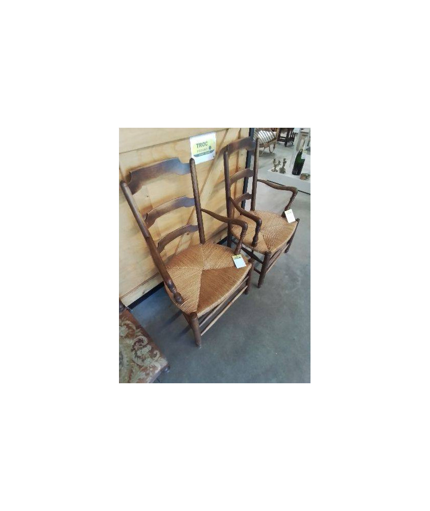 FAUTEUIL DE CHEMINÉE BOIS PAILLÉ DOSSIER TRAPÈZE 