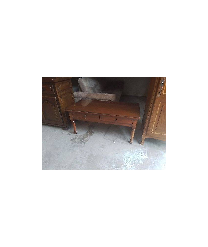 TABLE BASSE MERISIER PLATEAU VERRE
